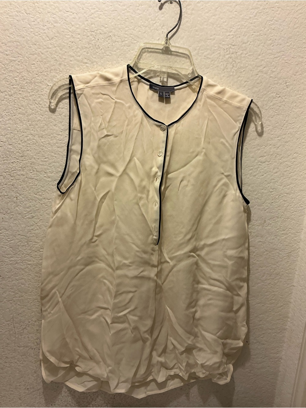 Vince Sleeveless Cream Blouse with Black Trim